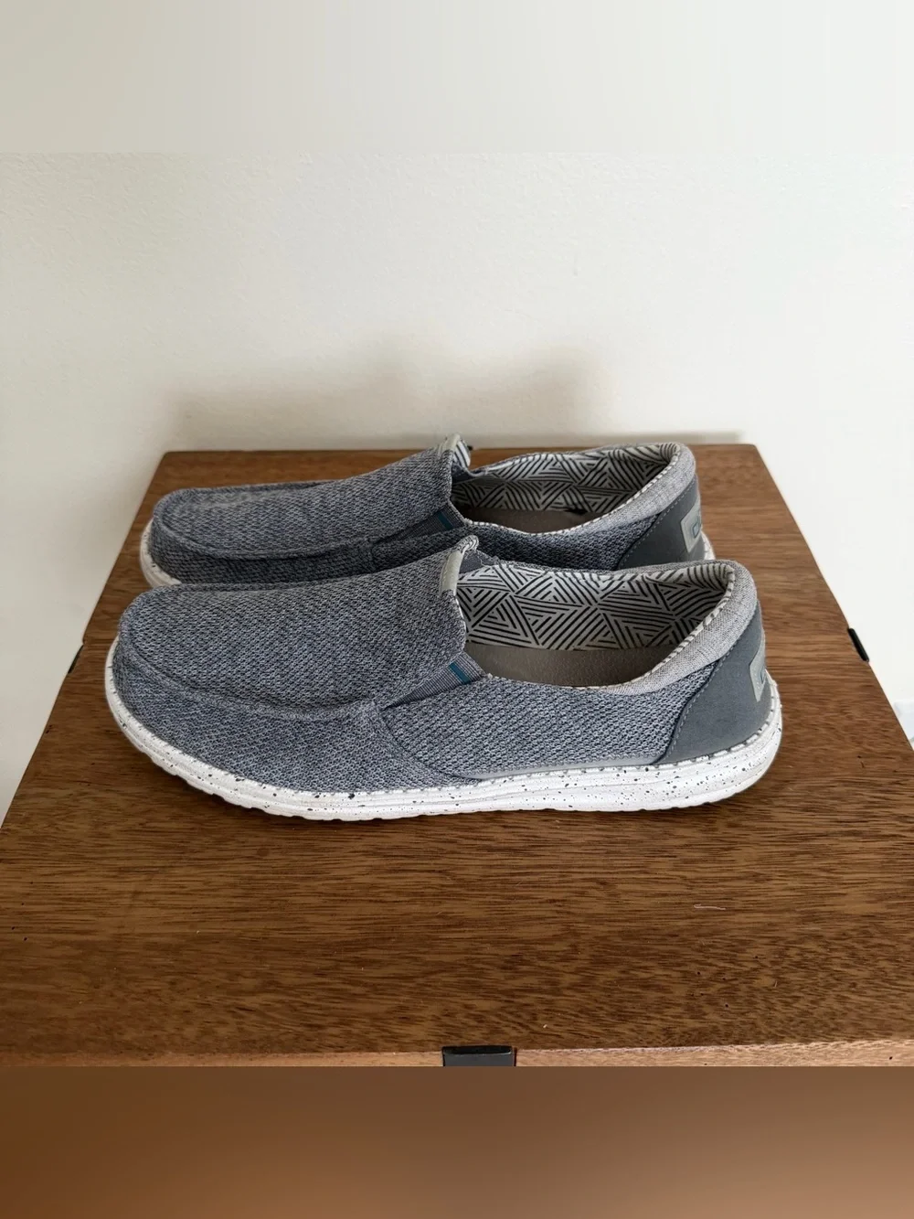 Hey Dude Wally Chambray Slip-Ons - Grey with White Sole